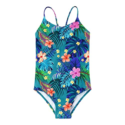 upandfast Baby Einteiliger Badeanzug für Mädchen Hawaiian Badeanzug Strand Schwimmanzug(Blauer Blume,4 Jahre) von upandfast
