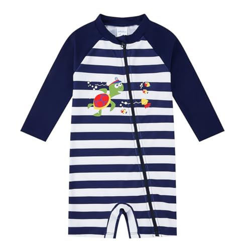 upandfast Baby Junge Badeanzug mit Durchgehendem Reißverschluss für Einfaches Windelwechseln(Streifen Schildkröte,3-6 Monate) von upandfast