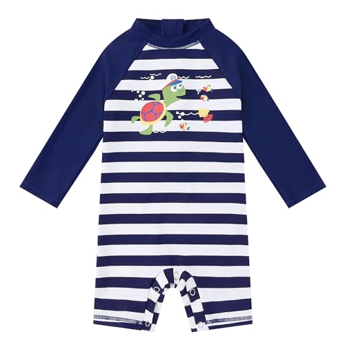 upandfast Baby Jungen Badeanzug mit Knöpfen UPF50+ Badebekleidung Für Baby UV-Schutz(Strip Turtle, 18-24 Monate) von upandfast