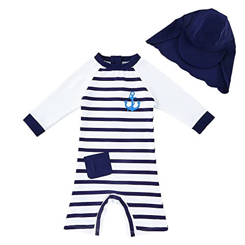 upandfast Baby Jungen Badeanzug mit Sonnenhut UPF 50+ Einteiliger Reißverschluss Kleinkind Badeanzug(Himmelblau,18-24 Monate) von upandfast