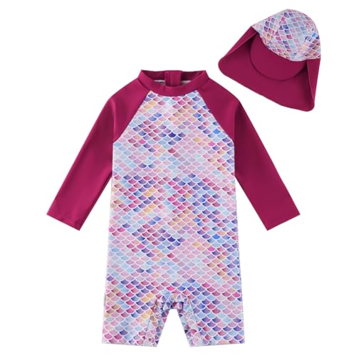 upandfast Baby Mädchen Badeanzug UPF 50+ Kleinkind Einteiliger Swimwear mit Sonnenhut (3-6 Monate,Rosa) von upandfast