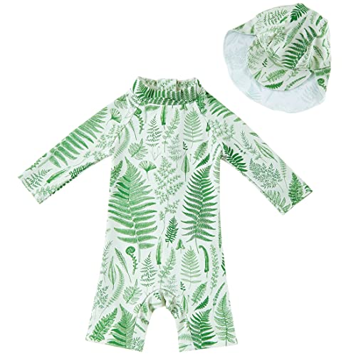 upandfast Baby Mädchen Badeanzug mit Sonnenhut UV Schutz Badebekleidung für Baby(Blätter,12-18 Monate) von upandfast