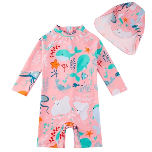 upandfast Baby Mädchen Badebekleidung mit Knöpfen UV-Schutz Baby Girl Swimsuit(3-6 Monate, Rosa Wal) von upandfast