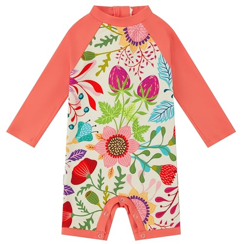 upandfast Baby Mädchen Badebekleidung mit Knöpfen UV Schutz Badeanzug((Sonnenblume, 9-12 Monate) von upandfast