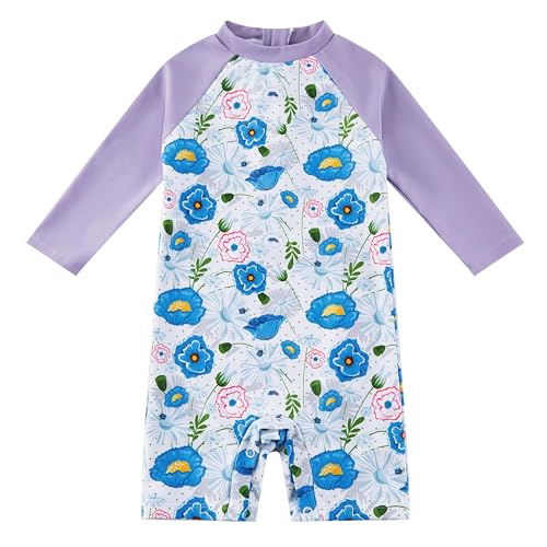upandfast Baby Mädchen Badebekleidung mit Knöpfen UV Schutz Langarm Baby Swimwear(24-36 Monate,Violette Blume) von upandfast
