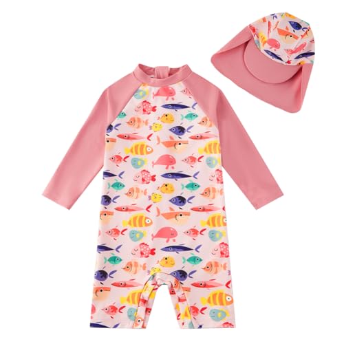 upandfast Baby Mädchen Bademode Langärmlige UPF50+ Sonnenschutz Schnell Trocknende Badebekleidung für Baby(18-24 Monate,Fische) von upandfast