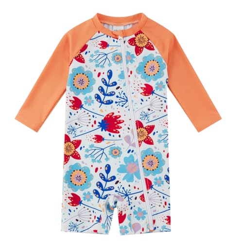 upandfast Baby UV Badebekleidung Mädchen Einteiler Badeanzug Baby mit Schrägem Reißverschluss(3-6 Monate, Sonnenblume) von upandfast