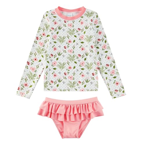 upandfast Badeanzüge für Mädchen UPF 50+ Badebekleidung Langärmlige 2-Teiliges Set(8 Jahre,Pinke Blume) von upandfast