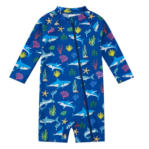 upandfast Einteiliger Baby Badeanzug für Surfen mit Schrägem Reißverschluss und UPF50+ Sonnenschutz(Blauhai,6-9 Monate) von upandfast