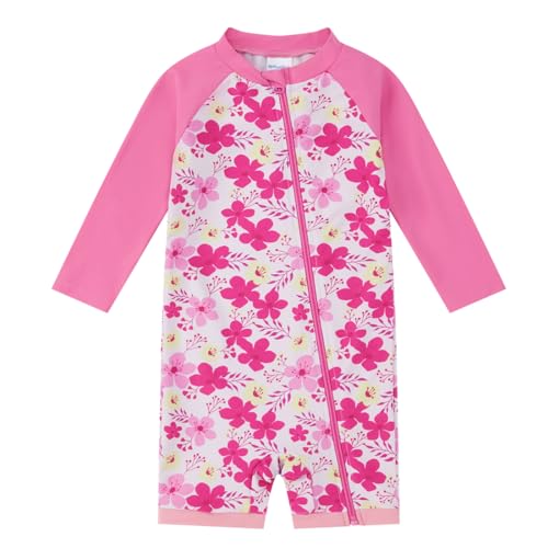 upandfast Langärmeliger Baby Badeanzug mit Langem Reißverschluss für Mädchen(Gelb Blume,6-9 Monate) von upandfast