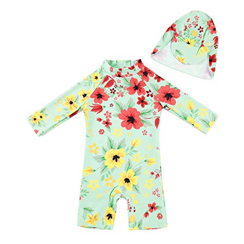 upandfast Langärmliger Surfanzug mit Sonnenschutz für Babys Mädchen(Hellgrün,3-6 Monate) von upandfast