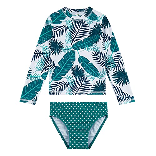 upandfast Mädchen Surfanzug Langärmlige Atmungsaktiver Tankini Bikini-Set für Kleine Mädchen(Grüne Federn,3 Jahre) von upandfast