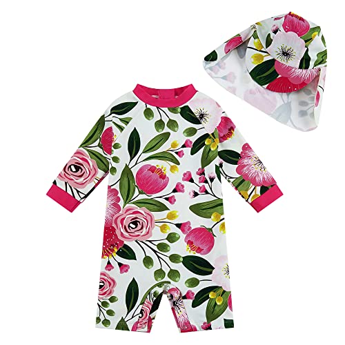 upandfast Strand-und Surfanzug Badeanzug mit Knöpfen für Baby Mädchen(Rosa Blume,6-9 Monate) von upandfast