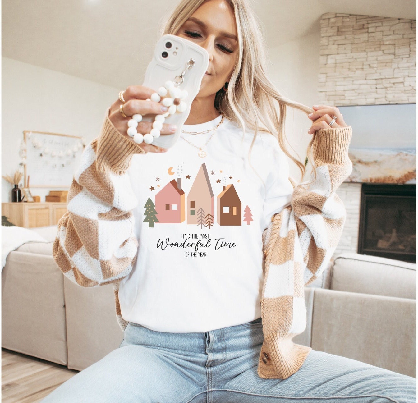 Boho Christmas Tshirt - Houses Winter Shirt Boho Style Motiv Simple von upcreativ