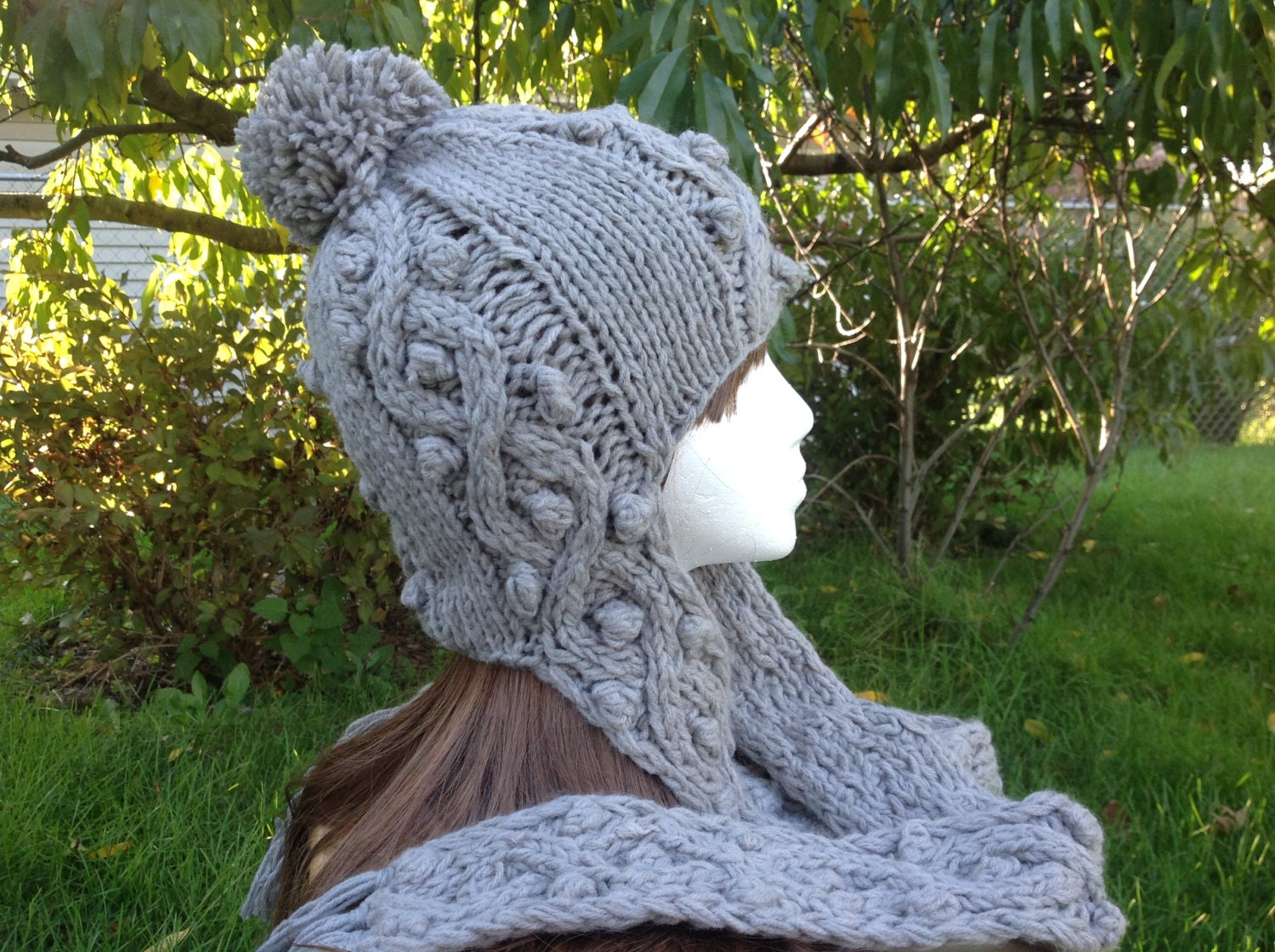 Damen Hut-Handmade Hut-Ohrwärmer-Schal Mütze-Wintermütze-strickmütze - Graue Mütze-Weiße Mütze-Mode Hut-Onesize Mütze von upupstar