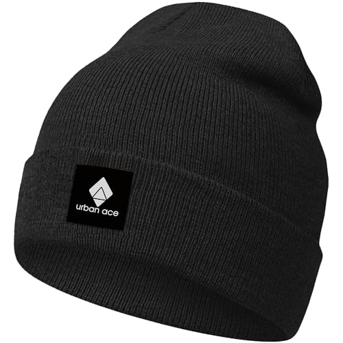 urban ace | Street Classics | Beanie, Mütze, Haube | dichter Stoff, doppellagig | mit Patch | Damen, Herren | Frühling Herbst Winter | weich & hochwertig (Black, Stoffpatch) von urban ace