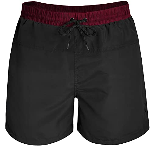 urban ace | Badeshorts, Badehose | für Männer, Herren | aus schnelltrocknendem Material | mit Reißverschluss-Tasche & Innenhose, Zweifarbige Bermuda Schwimmhose, Swim Shorts (schwarz/weinrot, L) von urban ace