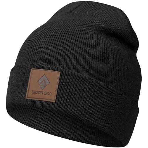 urban ace | Beanie, Mütze, Haube | dichter Stoff, doppellagig | mit Patch | Damen, Herren | Frühling Herbst Winter | weich & hochwertig (Black) von urban ace