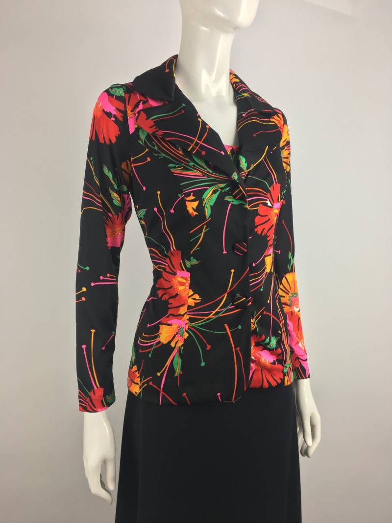 1970Er Jahre Floral Maxi Kleid Mit Jacke Vintage Hostess Outfit, Größe M 1970Er Jahre Floral Maxi Kleid Mit Jacke Vintage Hostess Outfit, Größe M von urbancowgirlchic