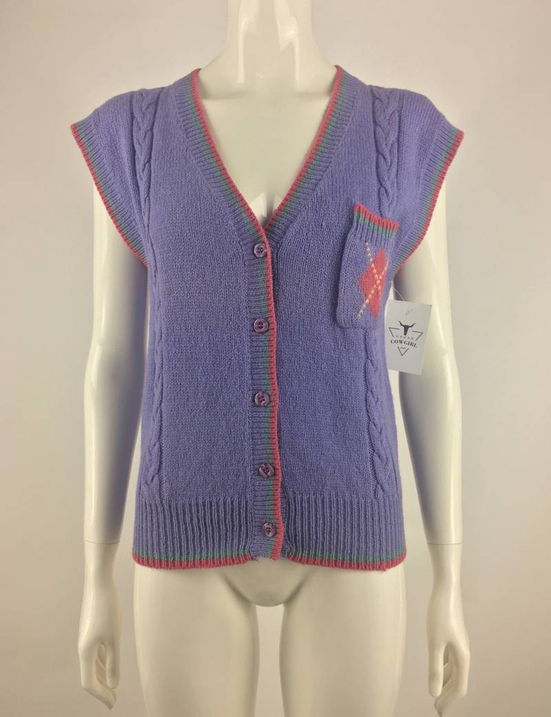 Vintage 80Er Jahre Skyr Sportswear Lavendel Strick Pullover Weste Argyle Tasche, Medium Vintage 80Er Jahre Skyr Sportswear Lavendel Strick Pullover Weste Argyle Tasche, Medium von urbancowgirlchic