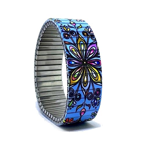 urband LONDON Edelstahlzugarmband FLOWERS MANDALA Blau Bunt - 18 mm Größe S von urband LONDON