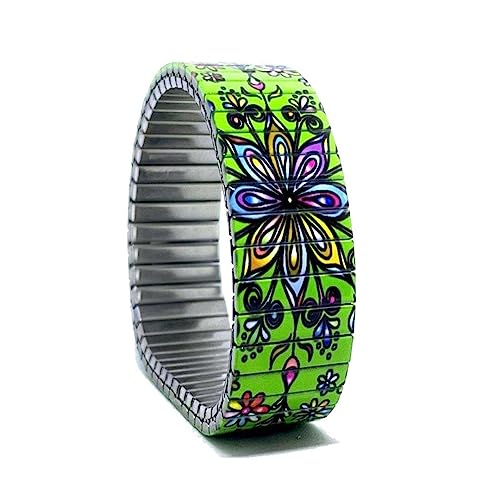 urband LONDON Edelstahlzugarmband FLOWERS MANDALA Grün Bunt - 18 mm Größe S von urband LONDON