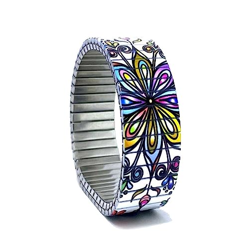 urband LONDON Edelstahlzugarmband FLOWERS MANDALA Weiß Bunt - 18 mm Größe M von urband LONDON