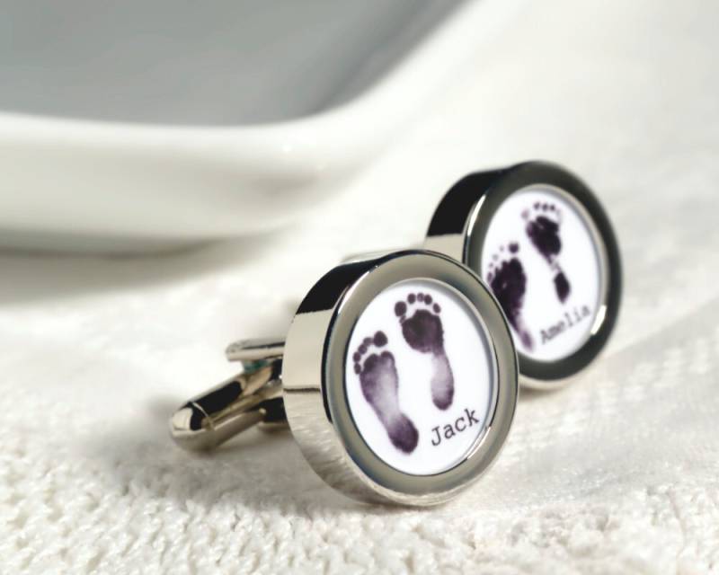 Fußabdruck-Manschettenknöpfe Handabdruck-Manschettenknöpfe Mit Namen Aus Den Drucken Ihrer Kinder, Personalisiertes Geschenk Für Väter von urbaneye