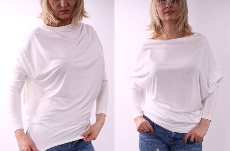Bluse, Weißes Top, Lockere Langärmeliges Loses Oversized Tshirt Von Urbanmood - Co-Judy2-Pt Bluse, Weißes Top, Lockere Langärmeliges Loses Oversized Tshirt Von Urbanmood - Co-Judy2-Pt von urbanmood