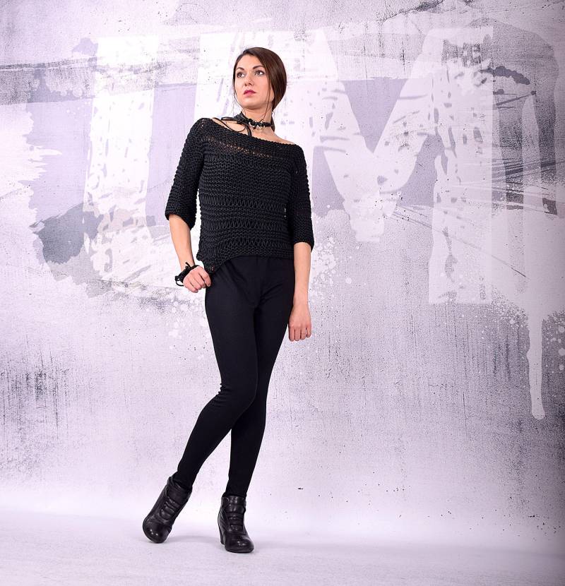 Handgestricktes Oberteil, Handgestricktes Plus Size Baumwollstrick Kurzer Pullover, Langes Ärmelloses Schwarzes Shrug, Hand Gestrickt Um-K107-Pt Handgestricktes Oberteil, Handgestricktes Plus Size Baumwollstrick Kurzer Pullover, Langes Ärmelloses Schwarzes Shrug, Hand Gestrickt Um-K107-Pt von urbanmood