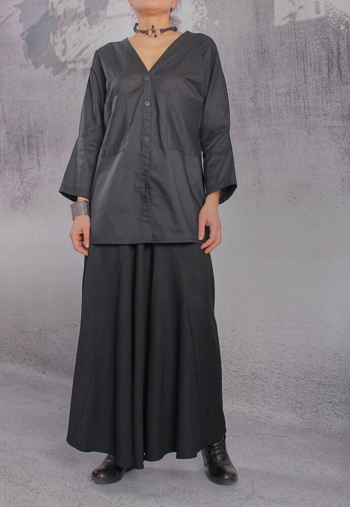 Hemd/Schwarze Bluse Baumwolle V-Ausschnitt Baumwollhemd - Ta-003-Co von urbanmood