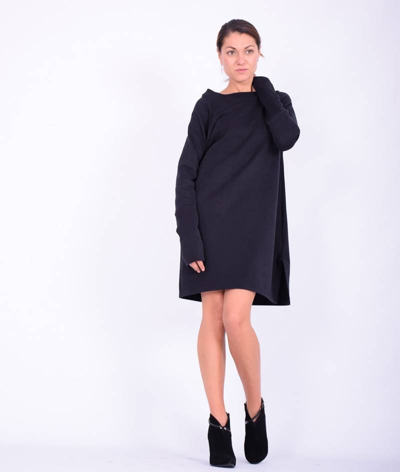 Schwarzes Minikleid, Sweatshirtkleid, Pulloverkleid, Gestepptes Baumwollkleid, Freizeitkleid, 272Qc von urbanmood