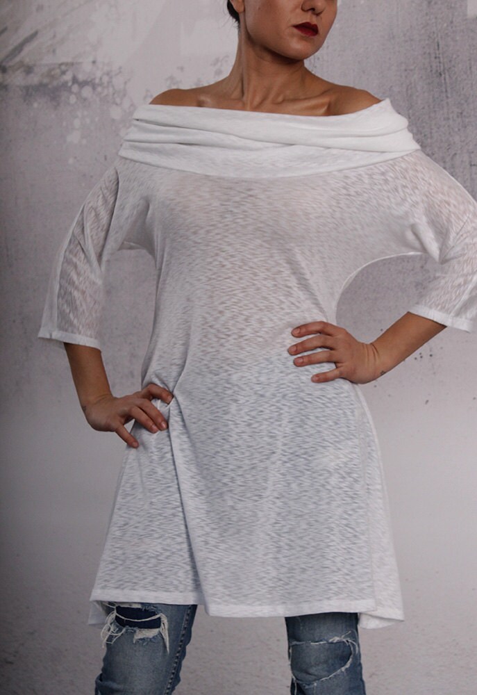 Tunika, Weißes Tunika Top, Weites Kleid, Weit Fallende Oversized Tshirt By Urbanmood - Fp-Kala-Fl von urbanmood