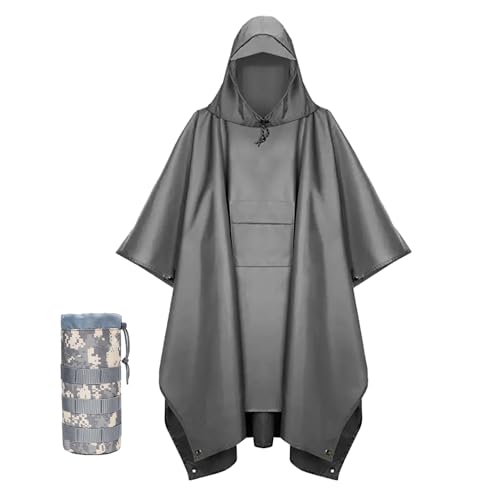 Urby Übergröße Erwachsene Regenponcho mit Kapuze, Poncho Para Lluvia, Taktische Ponchos Erwachsene für Camping, Wandern, Reisen, Outdoor, GRAU, L/XXL von urby