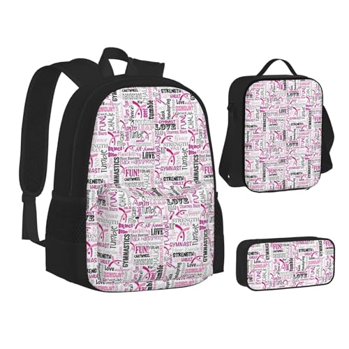 urtradezz Turnrucksack mit Lunch-Tasche, Federmäppchen, 3-teiliges Set, Schultasche, Büchertasche, Tagesrucksack für Jungen und Mädchen, Rosa, Gymnastik pink, Einheitsgröße, Rucksack Backpacks von urtradezz