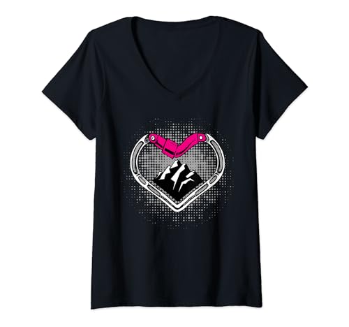 Damen Klettern Herz Berge Bouldern Karabiner T-Shirt mit V-Ausschnitt Damen Klettern Herz Berge Bouldern Karabiner T-Shirt mit V-Ausschnitt von use2climb