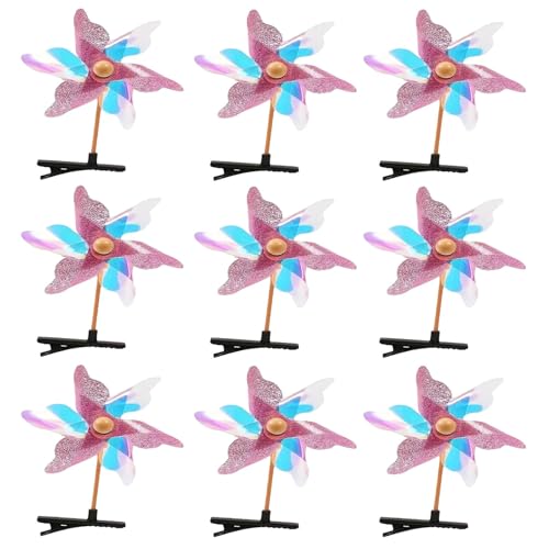 9 Stück Windmühlen-Haarnadel – Pailletten-Windrad-Haarnadel – bunte Glitzer-Alligator-Haarspangen – Windrad-Haarschleifen, Cartoon, zufällige Accessoires | Für Frauen und Mädchen, zufällige Farbe von usefulbeauty