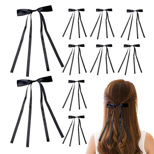 usefulbeauty Damen-Haarschleifen-Clip, Damen-Haarschleifen-Clip - 10 Stück Schleifen-Clips, Band-Haarspangen,Lange, elegante Haar-Accessoires, rutschfeste Satin-Haarschleife für dickes Haar von usefulbeauty