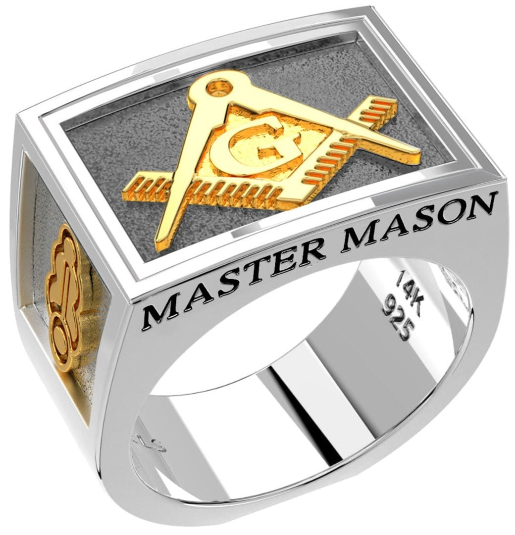 Herren Master Mason Zweifarbiger 925 Sterling Silber Und 14K Gelbgold Ring von usjewelsandgems