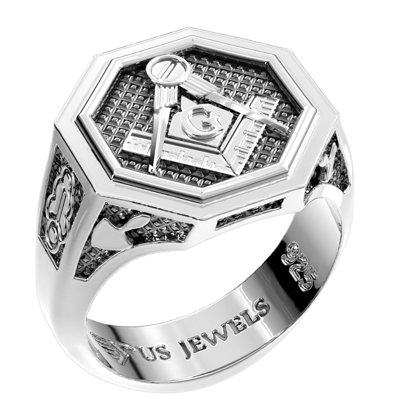 Schwerer 925Er Sterlingsilber-Freimaurer-Meister-Octagon-Ring Für Herren von usjewelsandgems