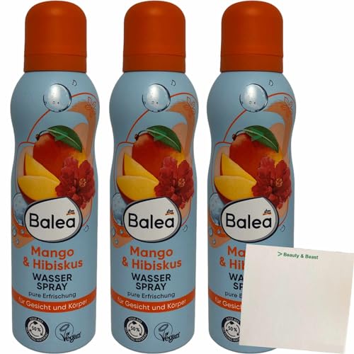 Balea Wasserspray Mango & Hibiskus für Gesicht und Körper 3er Pack (3x150ml Sprayflasche) + usy Block von usy