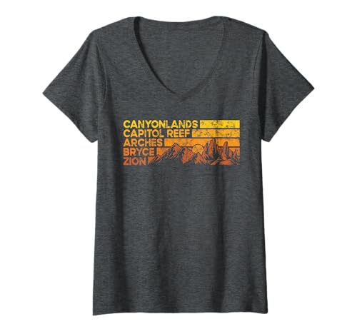 Damen Vintage Utah Nationalparks Moab Utah Mighty Five Souvenir T-Shirt mit V-Ausschnitt Damen Vintage Utah Nationalparks Moab Utah Mighty Five Souvenir T-Shirt mit V-Ausschnitt von utah national parks Moab utah mighty five souvenir