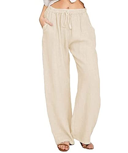 utcoco Damen Baumwolle Leinen Kordelzug Hohe Taille Wide Leg Palazzo Hose, khaki, XX-Large von utcoco