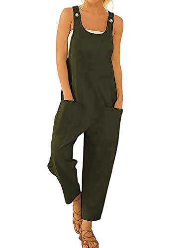 utcoco Damen Casual Floral Embroider Bib Straight Leg Slacks Baumwolle Jumpsuit Overall mit Tasche, Grün (Army Green), X-Large von utcoco