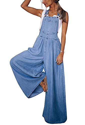 utcoco Damen Casual Loose Denim Overalls Verstellbarer Riemen Breites Bein Bib Jeans Overalls Jumpsuit mit Taschen, Blau, XX-Large von utcoco