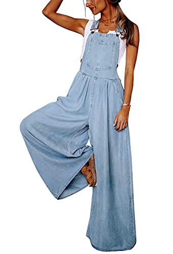 utcoco Damen Casual Loose Denim Overalls Verstellbarer Riemen Breites Bein Bib Jeans Overalls Jumpsuit mit Taschen, Hell, blau, Medium von utcoco