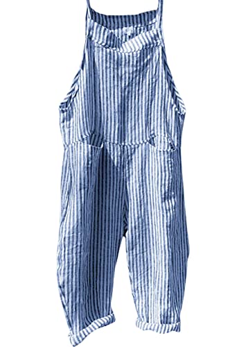 utcoco Damen Casual Relaxed Fit Verstellbare Träger Bib Gestreifte breite Beine Baggy Cropped Overalls Jumpsuits Romper, blau, Large von utcoco