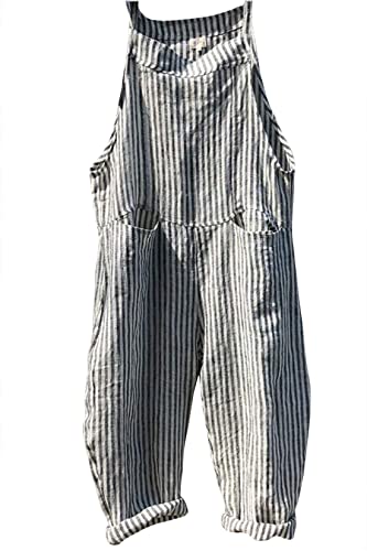 utcoco Damen Casual Relaxed Fit Verstellbare Träger Bib Gestreifte breite Beine Baggy Cropped Overalls Jumpsuits Romper, grau, X-Large von utcoco