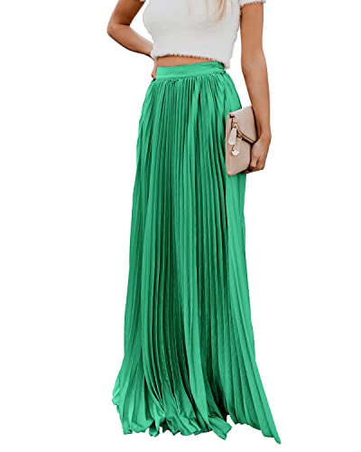 utcoco Damen Elegant Maxirock Hohe Taille Plissee Chiffon Lange Röcke für Frauen, Grün, Mittel von utcoco