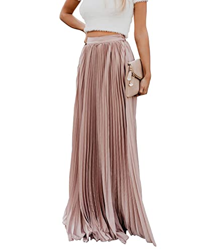 utcoco Damen Elegant Maxirock Hohe Taille Plissee Chiffon Lange Röcke für Frauen, Pink, X-Groß von utcoco